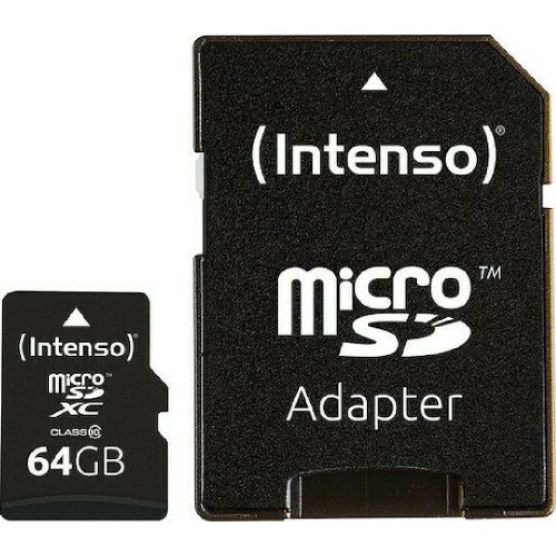 ΚΑΡΤΑ ΜΝΗΜΗΣ SD INTENSO 3413490 MICRO SD CARD CLASS 10 64GB & ADAPTER